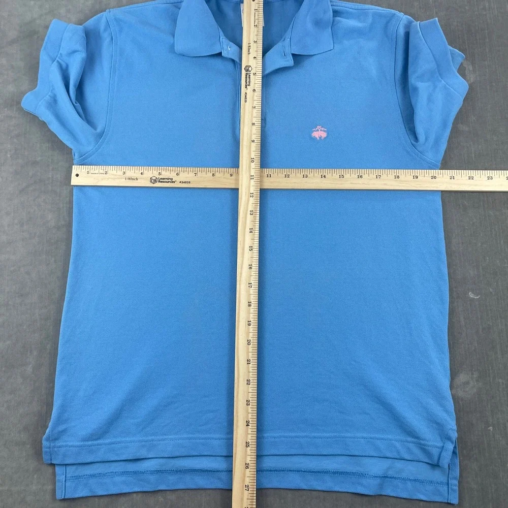 Brooks Brothers Men Small Blue Polo Shirt Performance Original Fit Pink Logo